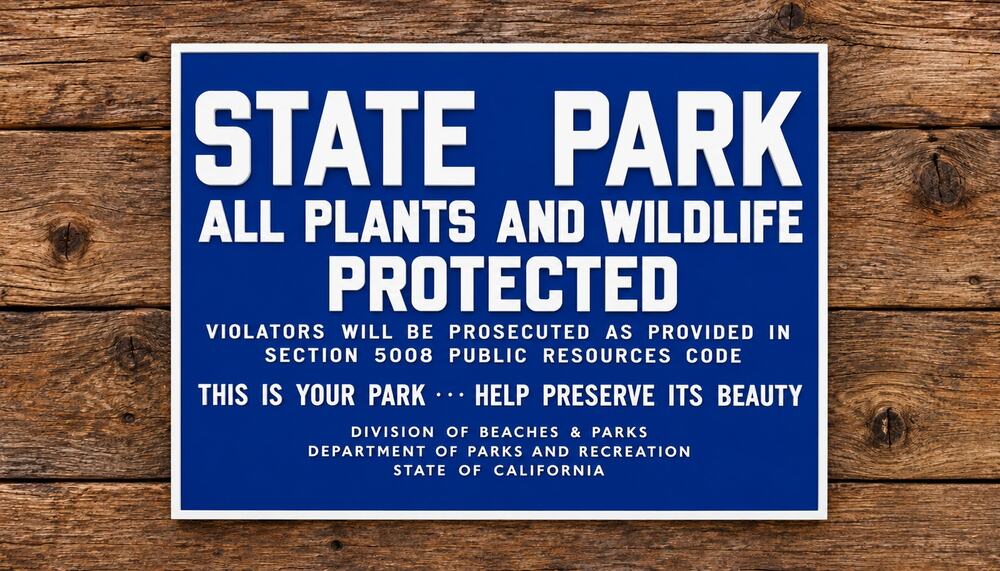 California State Park All Plants and Wildlife Protected Sign Parks and Rec Beach